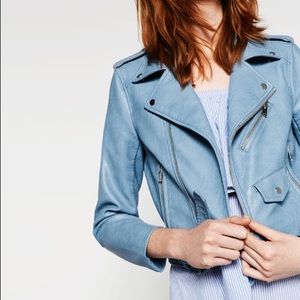Zara blue leather moto jacket